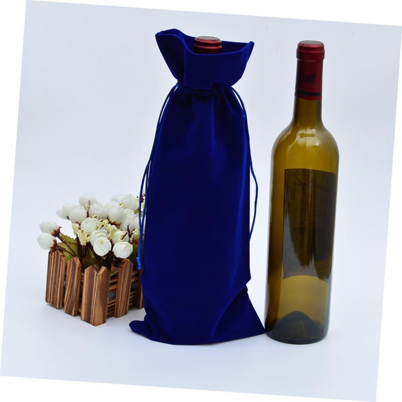 SOPOTUTU 4pcs Blue Flannelette Wine Bottle Cover with Drawstring for Holiday Parties Weddings and Housewarmings Stylish Wine Packaging Pouch for Festive Celebrations - Image 5