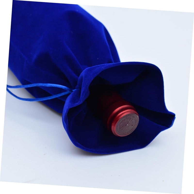 SOPOTUTU 4pcs Blue Flannelette Wine Bottle Cover with Drawstring for Holiday Parties Weddings and Housewarmings Stylish Wine Packaging Pouch for Festive Celebrations - Image 2