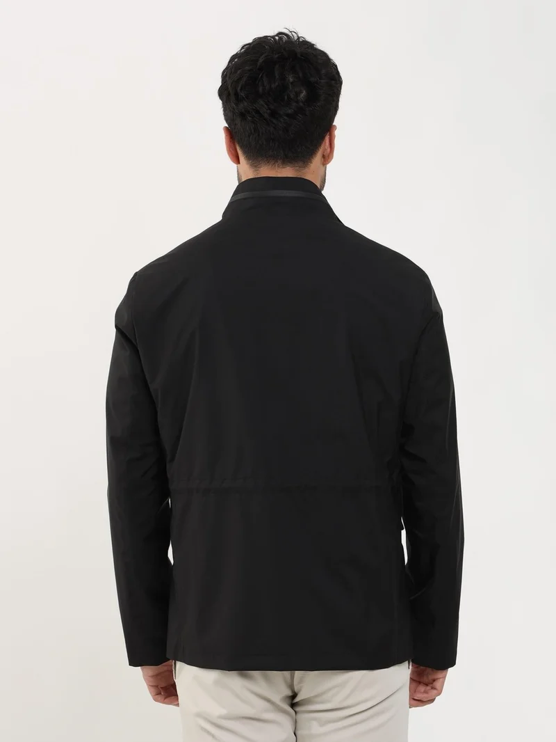 Dufy Black Men's Regular Fit Plain Stand Collar Safari Coat - 104384