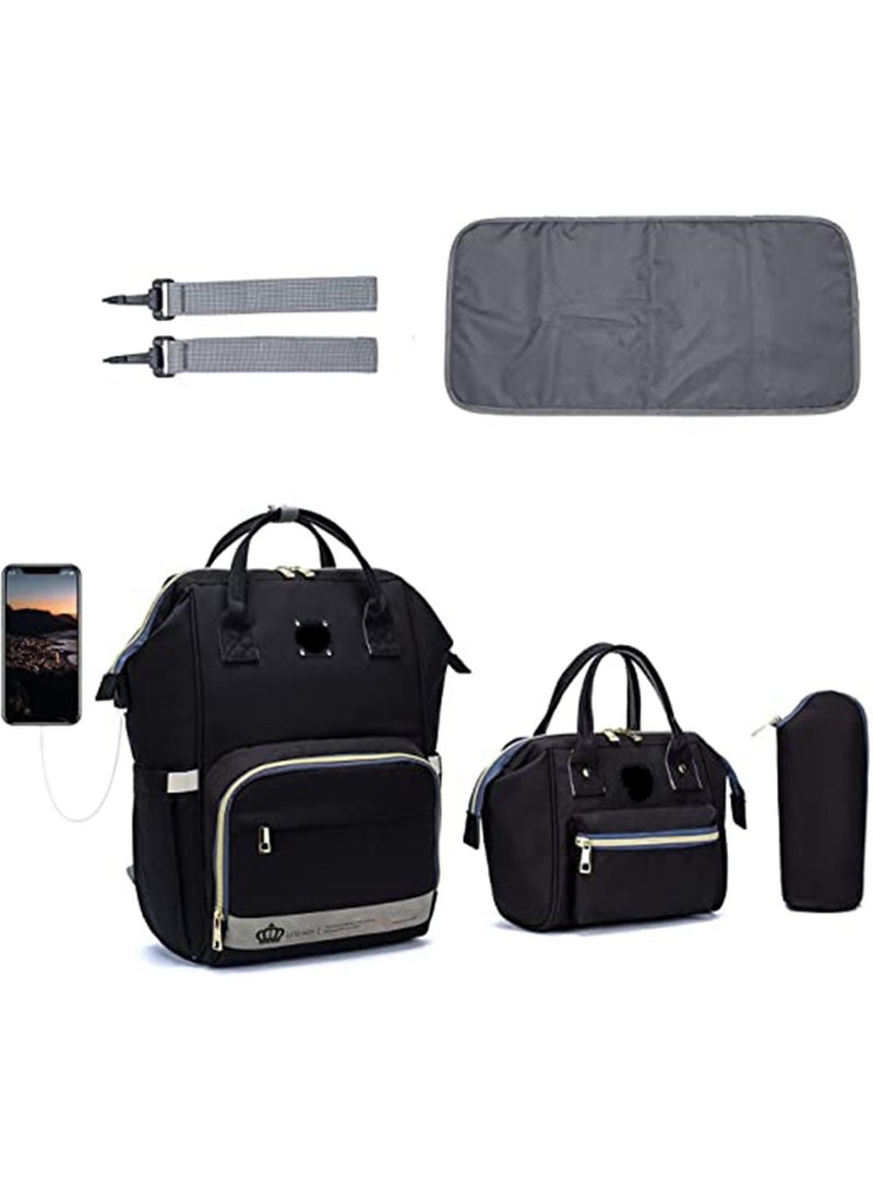 GT-Wheel Diaper Mummy Bag Backpack, Diaper Bag Tote, Bottle bag, Large Unisex Baby Bags with Changing Pad, Multipurpose Travel Bag for Moms Dads(Black)