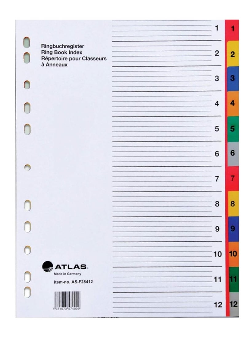 ATLAS Plastic File Divider Tabs With Twelve Divisions With Number Multicolour  - Image 1