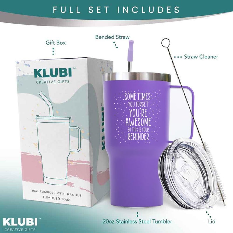 KLUBI هدايا كلوبي الأرجوانية للنساء - في بعض الأحيان تنسى أنك هدايا رائعة للنساء، كوب أرجواني بحجم 20 أونصة بمقبض - هدايا عيد الأم للأم من الابنة، كوب أرجواني هدايا عيد ميلاد للنساء - Image 2
