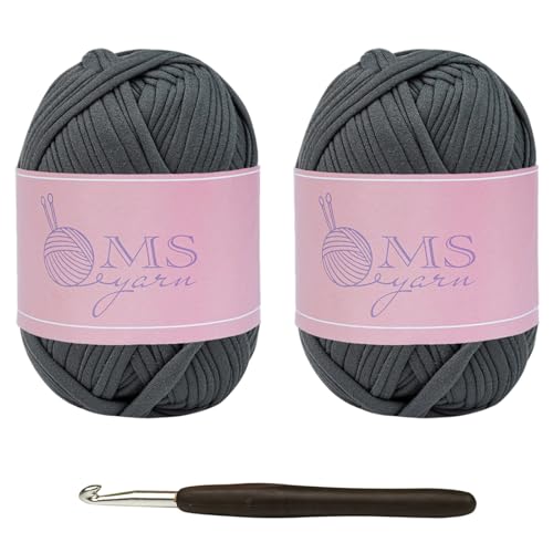 MS 2 Skein T Shirt Yarn Tshirt Crochet Yarn for Crocheting BagCraft ProjectHome Decor 2 Pack of 33oz100g 30yds27m with Polyester Spandex Blend Stretch Fabric Dark Gray