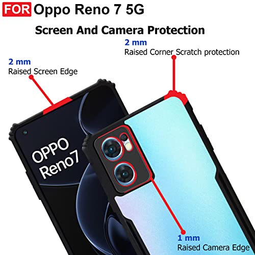 CEDO Backcover for Oppo Reno 7 (5G) | Camera Protection Shockproof Bumper-Edge | Acrylic Crystal Clear 360 Degree Protection TPU+PC | Transparent Eagle Back Case Cover (Black) - Image 4