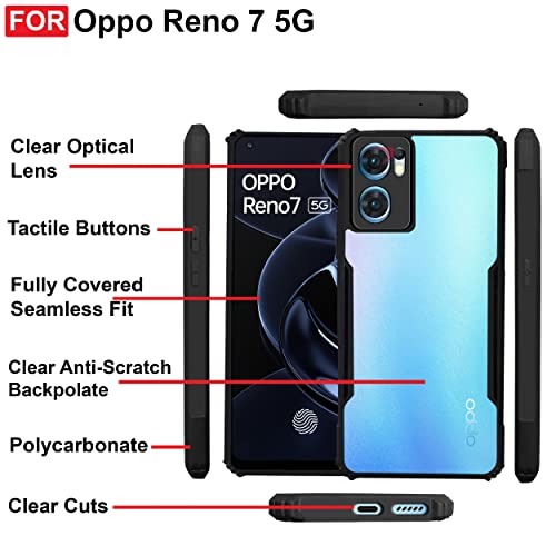 CEDO Backcover for Oppo Reno 7 (5G) | Camera Protection Shockproof Bumper-Edge | Acrylic Crystal Clear 360 Degree Protection TPU+PC | Transparent Eagle Back Case Cover (Black) - Image 5