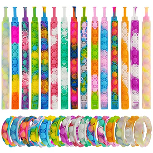 IERKEIE 30 Pcs Pop Bracelet Bubble Fidget Toys for Party Favors Hand Finger Silicone Wristband Bulk for Student Classroom Prizes Goodie Bag Fillers Stuffers Birthday Christmas Valentine Gifts for Kid - Image 1