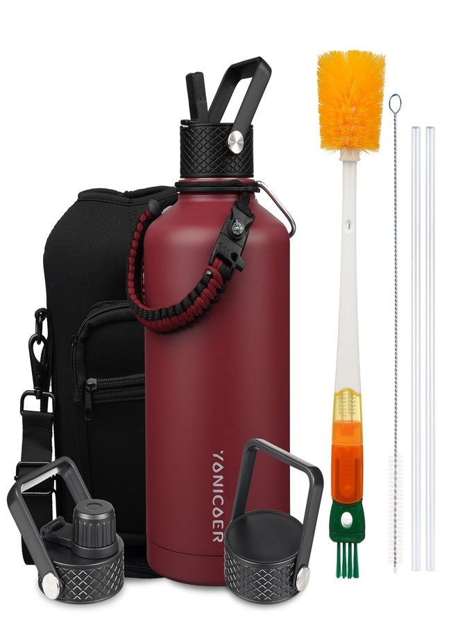 YONICOER Insulated Water Bottle 87oz,Triple Wall Vacuum Stainless Steel(Dishwasher Safe),Leak Proof & Non-BPA,Flask Jug with Paracord Handle & Straw Spout Lids Sports Red - Image 1