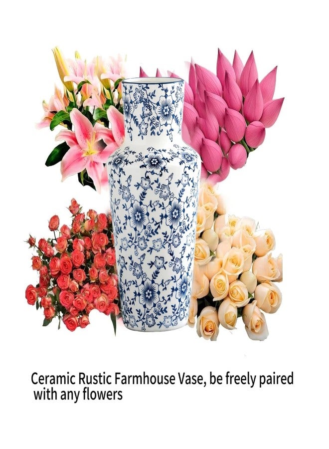 WF Chinoiserie Blue Vase Collectible Figurines Traditional Chinoiserie Floral for Home Decor Blue and White Ginger Jar Traditional Oriental Vase (Height: 8.6 ") - Image 5