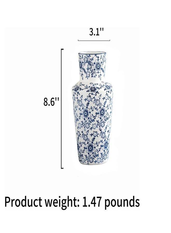 WF Chinoiserie Blue Vase Collectible Figurines Traditional Chinoiserie Floral for Home Decor Blue and White Ginger Jar Traditional Oriental Vase (Height: 8.6 ") - Image 2
