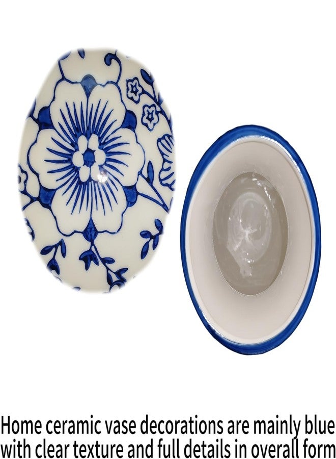 WF Chinoiserie Blue Vase Collectible Figurines Traditional Chinoiserie Floral for Home Decor Blue and White Ginger Jar Traditional Oriental Vase (Height: 8.6 ") - Image 3