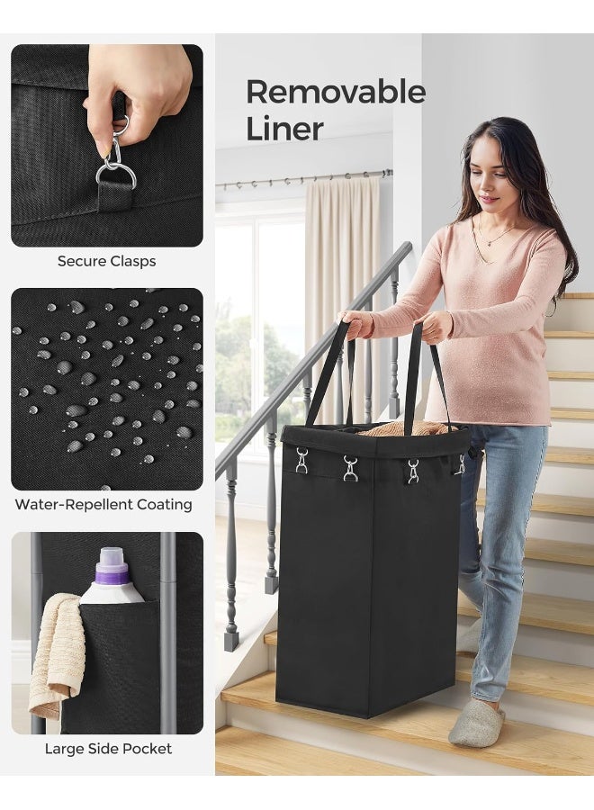 SONGMICS سلة غسيل بعجلات، سلة غسيل متحركة، 23.8 جالون (90 لتر)، بطانة قابلة للإزالة، إطار فولاذي مع مقبض، تخزين البطانيات، 24 × 11.4 × 31.9 بوصة، أسود حبر - Image 4