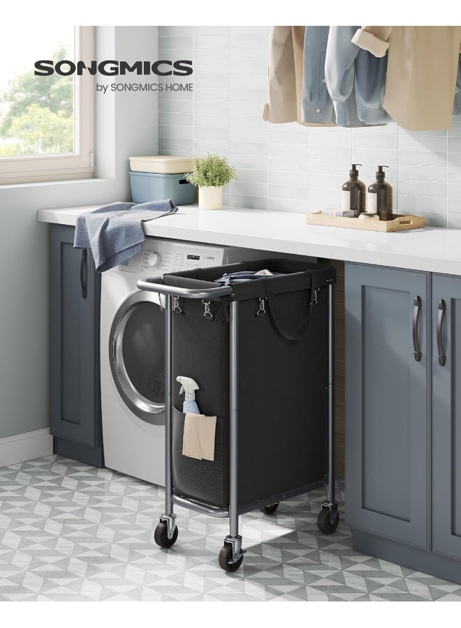 SONGMICS سلة غسيل بعجلات، سلة غسيل متحركة، 23.8 جالون (90 لتر)، بطانة قابلة للإزالة، إطار فولاذي مع مقبض، تخزين البطانيات، 24 × 11.4 × 31.9 بوصة، أسود حبر - Image 2