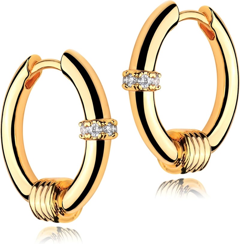 VACRONA Cubic Zirconia Huggie Earrings 14k Gold Plated Tiny Earrings Small Huggie Hoop Earrings Simple Lightweight Hoops Gift for Women - Image 1
