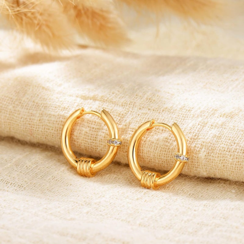 VACRONA Cubic Zirconia Huggie Earrings 14k Gold Plated Tiny Earrings Small Huggie Hoop Earrings Simple Lightweight Hoops Gift for Women - Image 3