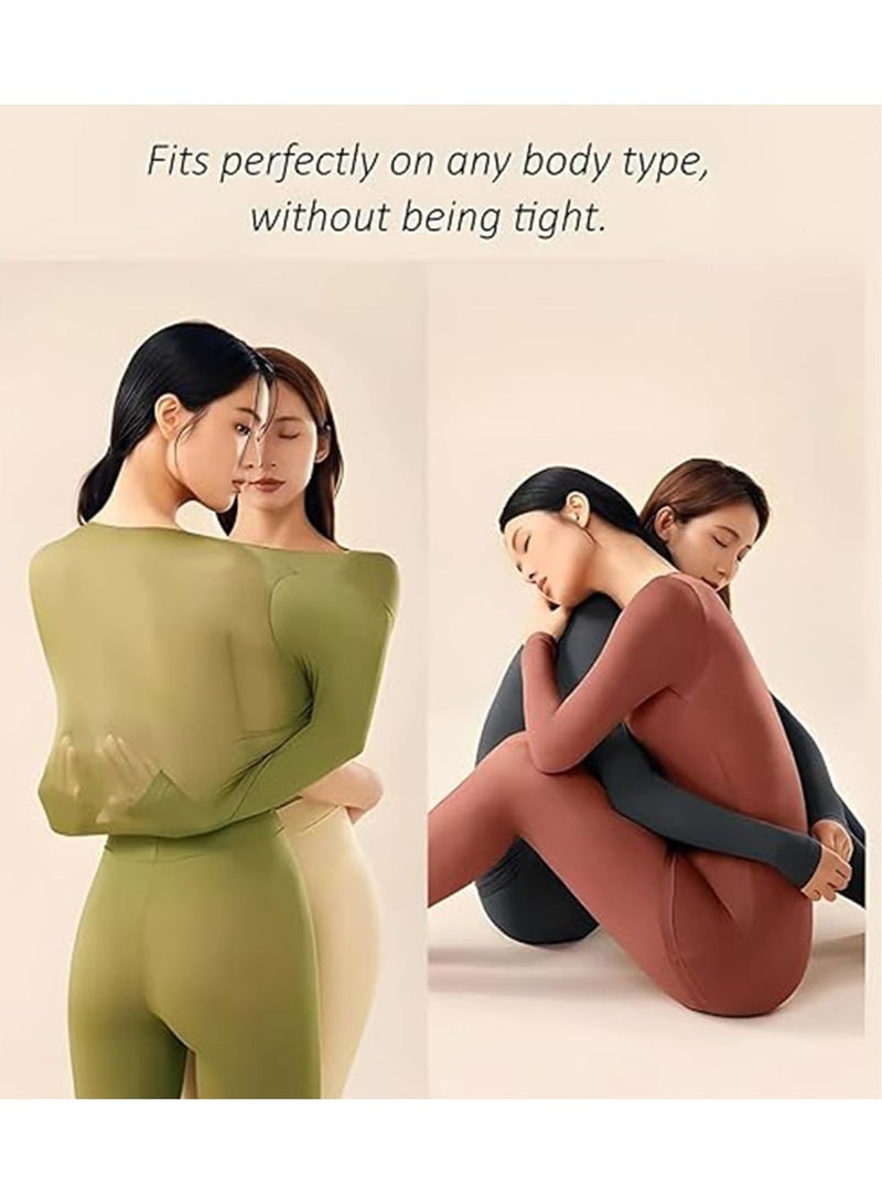 VUCATIN Women Thick Thermal Underwear Set Ladies Self-heating Long Johns Thermal Set Premium Soft Hyaluronic Acid Water-locking Base Layer Tops & Bottoms for Hiking (Beige) - Image 4