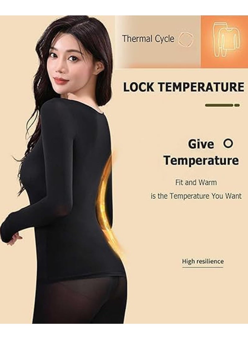 VUCATIN Women Thick Thermal Underwear Set Ladies Self-heating Long Johns Thermal Set Premium Soft Hyaluronic Acid Water-locking Base Layer Tops & Bottoms for Hiking (Beige) - Image 5