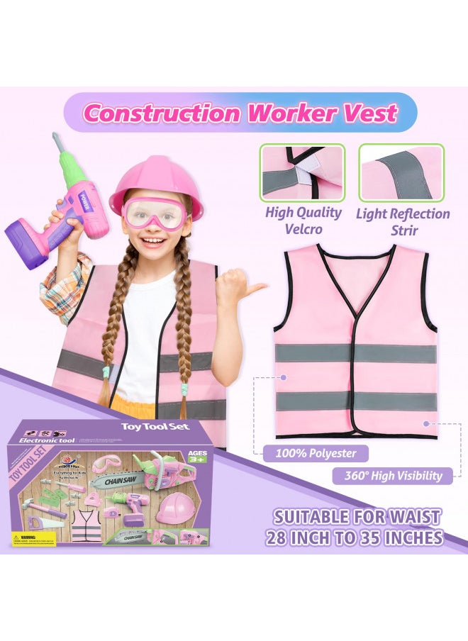 EP EXERCISE N PLAY Kids Tool Set, Pink Tool Set for Girls with Toy Chainsaw, Electric Toy Drill, Hammer, Working Vest, Accessories, Construction Pretend STEM Toy Tool Kit for Toddlers Ages 3 4 5 6 7 Years Old  - Image 4