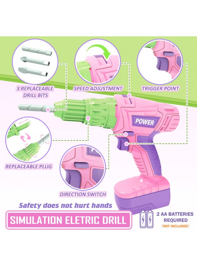 EP EXERCISE N PLAY Kids Tool Set, Pink Tool Set for Girls with Toy Chainsaw, Electric Toy Drill, Hammer, Working Vest, Accessories, Construction Pretend STEM Toy Tool Kit for Toddlers Ages 3 4 5 6 7 Years Old  - Image 5