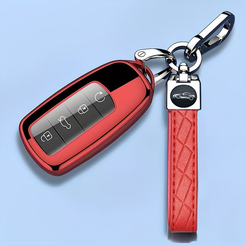 Glossy Red Key Cover With Embossed Rope Buckle For Chery Protective TPU Car Keychain - Image 2
