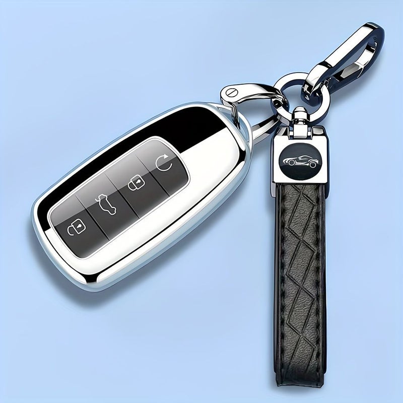 Glossy Red Key Cover With Embossed Rope Buckle For Chery Protective TPU Car Keychain - Image 4