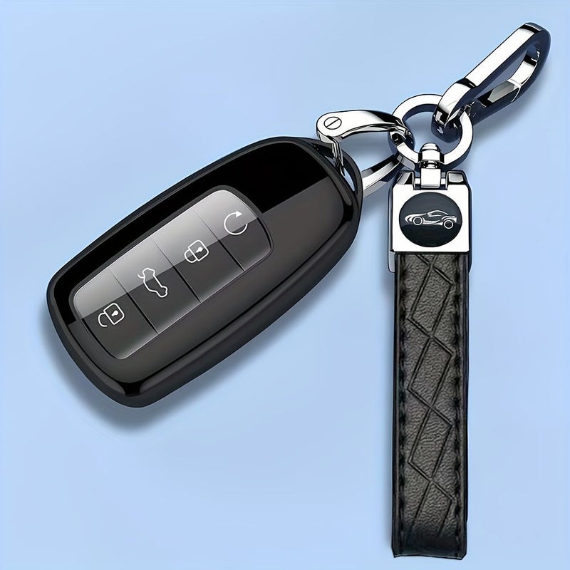 Glossy Red Key Cover With Embossed Rope Buckle For Chery Protective TPU Car Keychain - Image 1