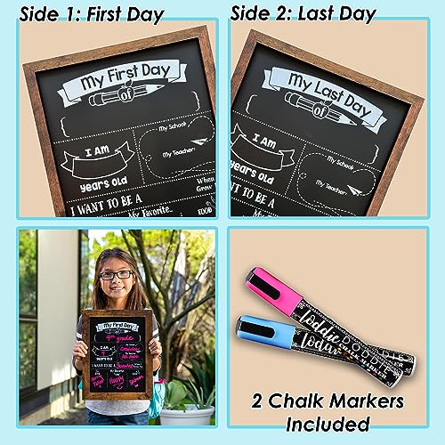 Loddie Doddie First & Last Day of School Board - 14x11 in Rustic Brown - Reusable Chalk Surface First Day of School Sign - Double-Sided Rustic Frame Letter Board - Magnetic Surface Classroom Signs - Image 3