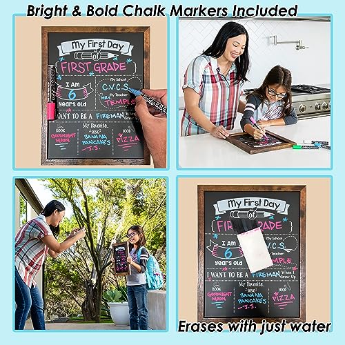 Loddie Doddie First & Last Day of School Board - 14x11 in Rustic Brown - Reusable Chalk Surface First Day of School Sign - Double-Sided Rustic Frame Letter Board - Magnetic Surface Classroom Signs - Image 2