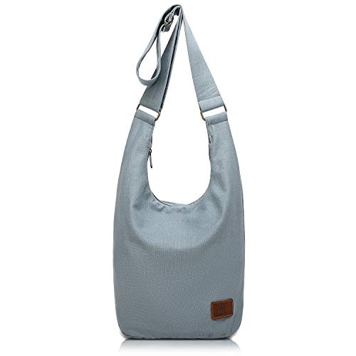 Coton Pose Women's large capacity Hippie Crossbody Bag Top Zip Cotton Sling Bag Jacquard cloth Handmade Bags(Blue Grey) - Image 1