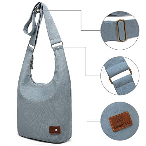 Coton Pose Women's large capacity Hippie Crossbody Bag Top Zip Cotton Sling Bag Jacquard cloth Handmade Bags(Blue Grey) - Image 3