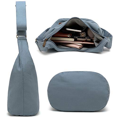 Coton Pose Women's large capacity Hippie Crossbody Bag Top Zip Cotton Sling Bag Jacquard cloth Handmade Bags(Blue Grey) - Image 5