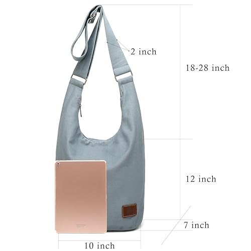 Coton Pose Women's large capacity Hippie Crossbody Bag Top Zip Cotton Sling Bag Jacquard cloth Handmade Bags(Blue Grey) - Image 4