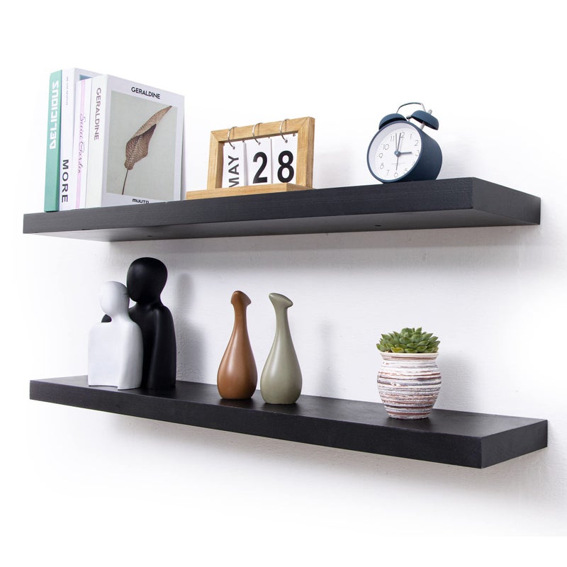 fuqing Black Floating Shelves for Wall  36 Inch Lightweight Wood Wall Shelves Set of 2  Floating Black Shelves for Storage Display Ledges for Bedroom Kitchen Living Room
