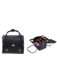 SUNRISE Makeup Train Case with 4 Trays Shoulder Strap, Black Leatherette  - Image 1