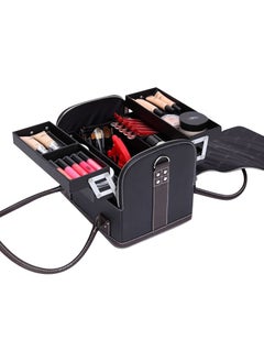 SUNRISE Makeup Train Case with 4 Trays Shoulder Strap, Black Leatherette  - Image 3