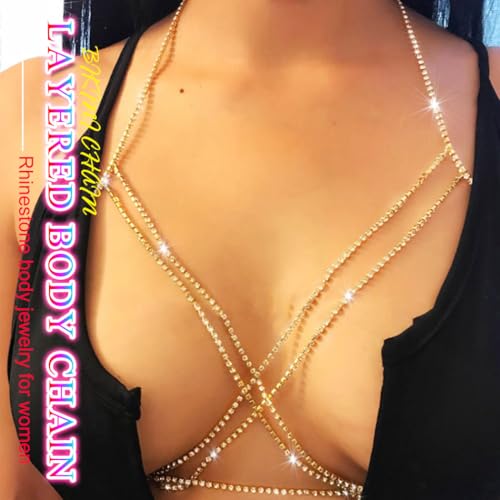 Nicute Rhinestone Body Chain Jewelry Gold Bra Jewelry Bling Plus Size Body Chains for Women (Gold) - Image 5