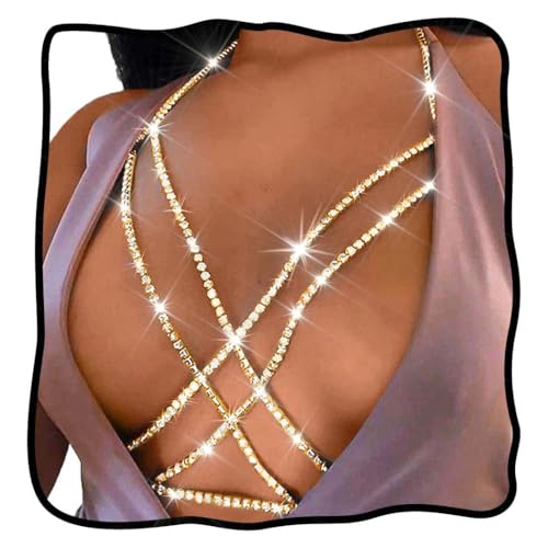 Nicute Rhinestone Body Chain Jewelry Gold Bra Jewelry Bling Plus Size Body Chains for Women (Gold) - Image 1
