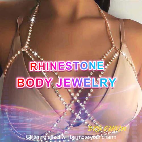 Nicute Rhinestone Body Chain Jewelry Gold Bra Jewelry Bling Plus Size Body Chains for Women (Gold) - Image 3