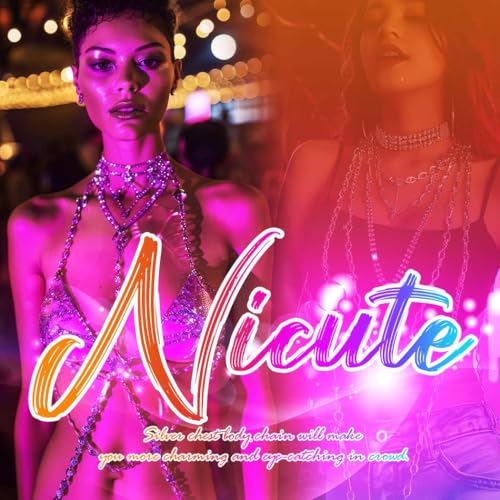 Nicute Rhinestone Body Chain Jewelry Gold Bra Jewelry Bling Plus Size Body Chains for Women (Gold) - Image 2