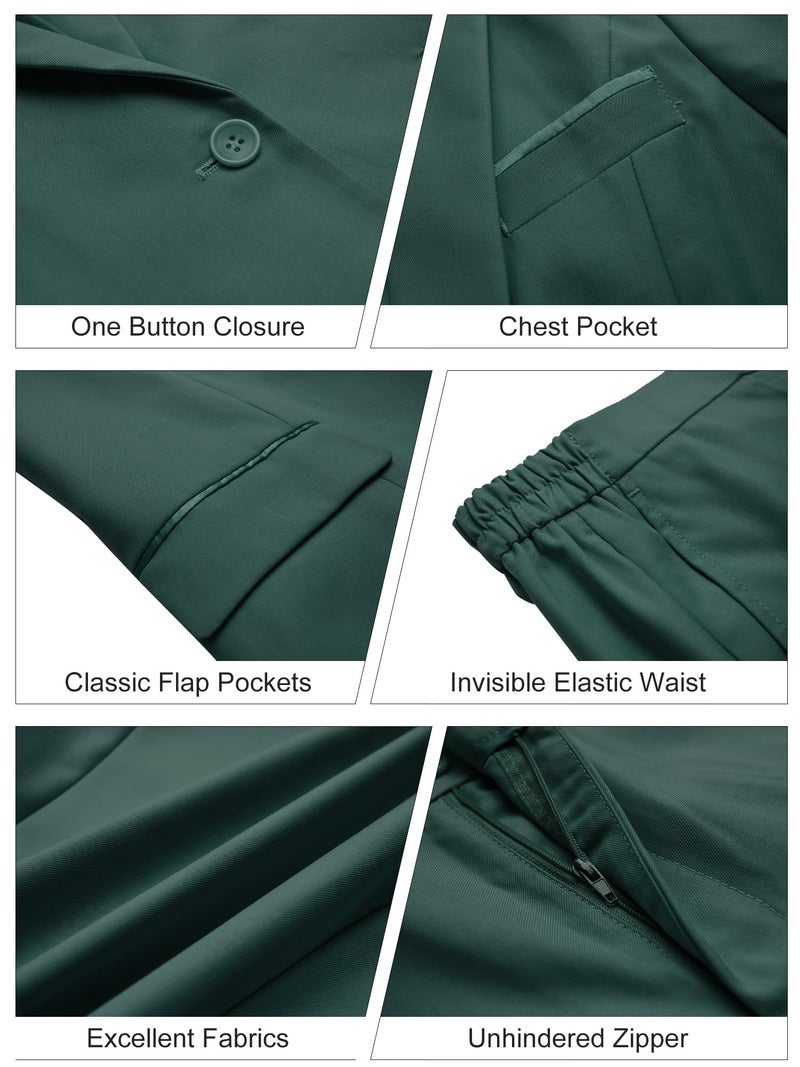 Kelyaa Women's 2 Piece Suit Notched Lapel One Button Slim Fit Business Office Work Tuxedo Blazer Pants Set Dark Green - Image 4