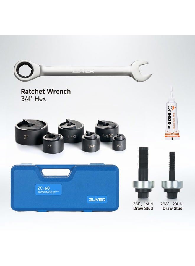 ZUVER Manual Ratchet Knockout Hole Punch Driver Kits with 6 Dies 1/2”, 3/4”, 1”, 1-1/4”, 1-1/2”, 2” Mental Punch Tools KO Tool Set Electrical Conduit Hole Cutter Kit - Image 2