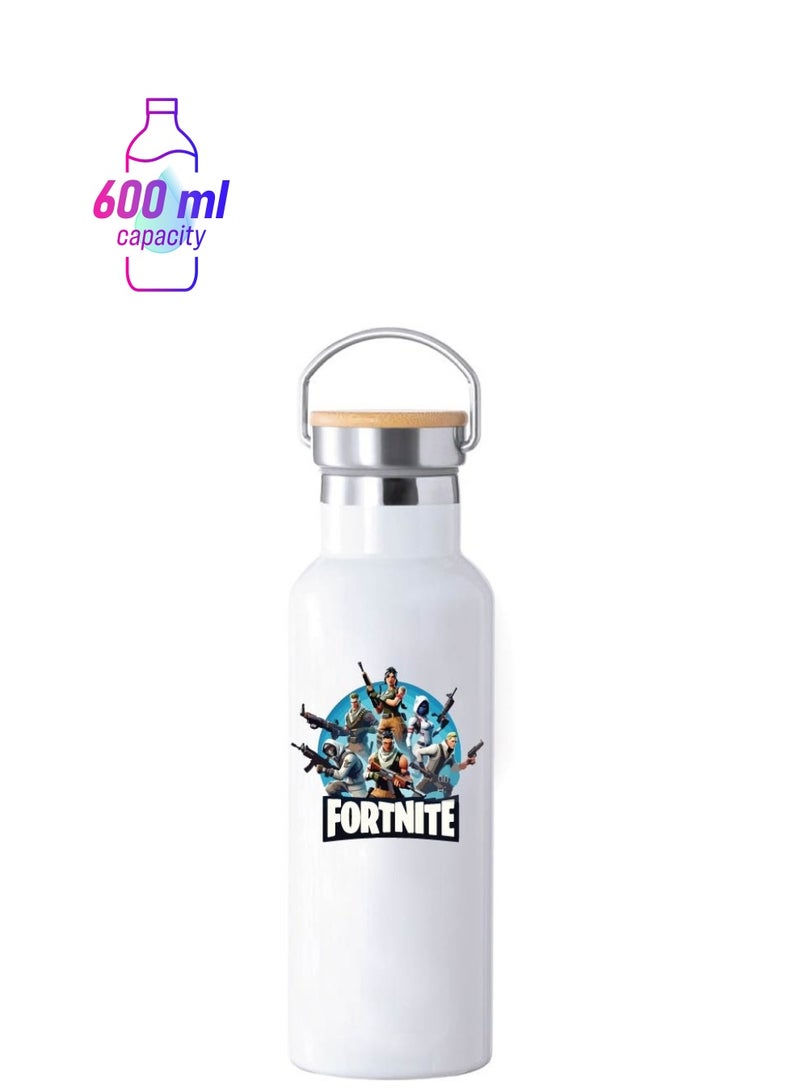 PRINTSHOP4ME Stainless Steel Online Gaming Water Flask Bottle With Bamboo Cap And Gaming Design-Flask Bottle 600ml-Eco-Friendly Hydration For Gamers-Ideal Gift For Young Gamers - Image 1