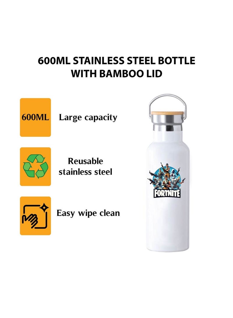 PRINTSHOP4ME Stainless Steel Online Gaming Water Flask Bottle With Bamboo Cap And Gaming Design-Flask Bottle 600ml-Eco-Friendly Hydration For Gamers-Ideal Gift For Young Gamers - Image 3