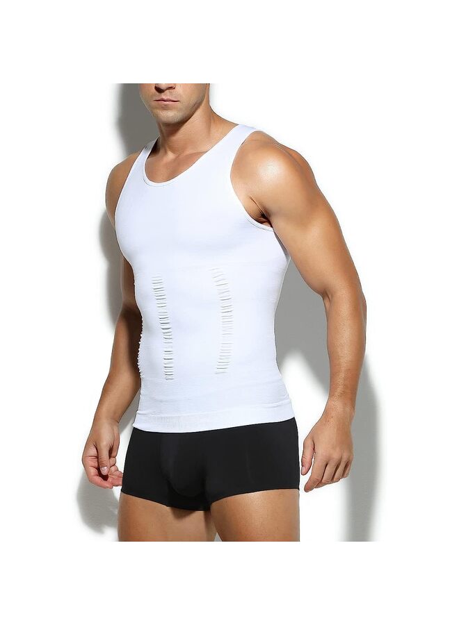 Men's Body Shaping Vest,Men's Compression Tank Top Undershirts,Gym Slimming Body Shaper Muscle Vest/White/XL  - Image 2