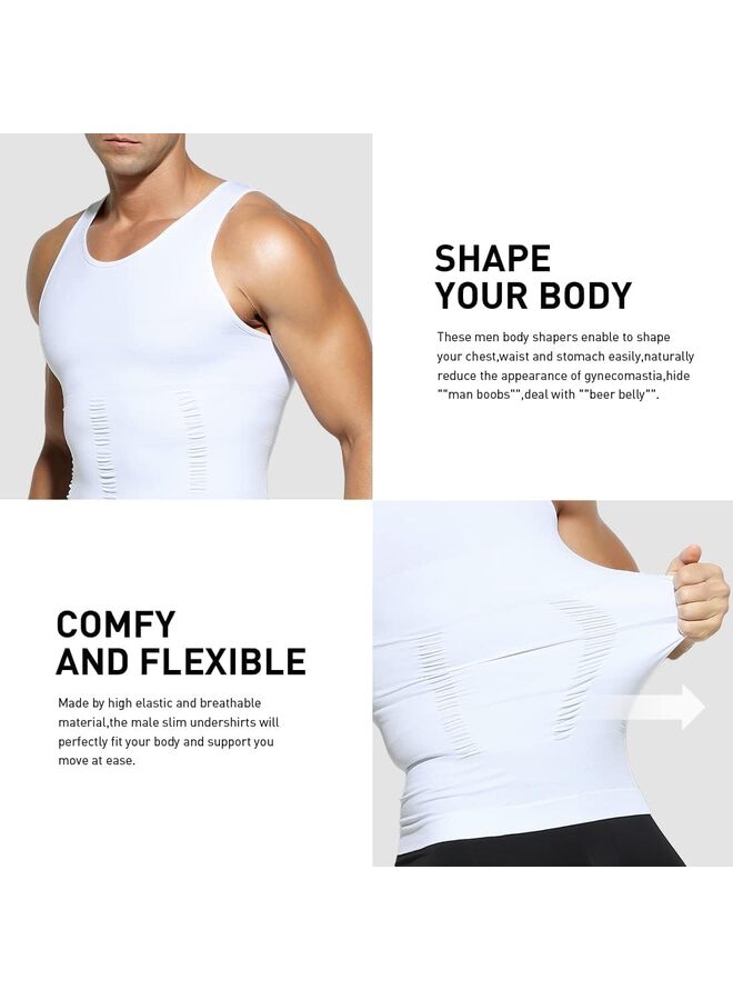 Men's Body Shaping Vest,Men's Compression Tank Top Undershirts,Gym Slimming Body Shaper Muscle Vest/White/XL  - Image 3