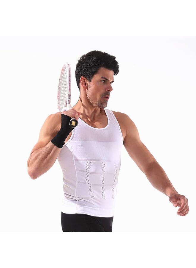 Men's Body Shaping Vest,Men's Compression Tank Top Undershirts,Gym Slimming Body Shaper Muscle Vest/White/XL  - Image 5