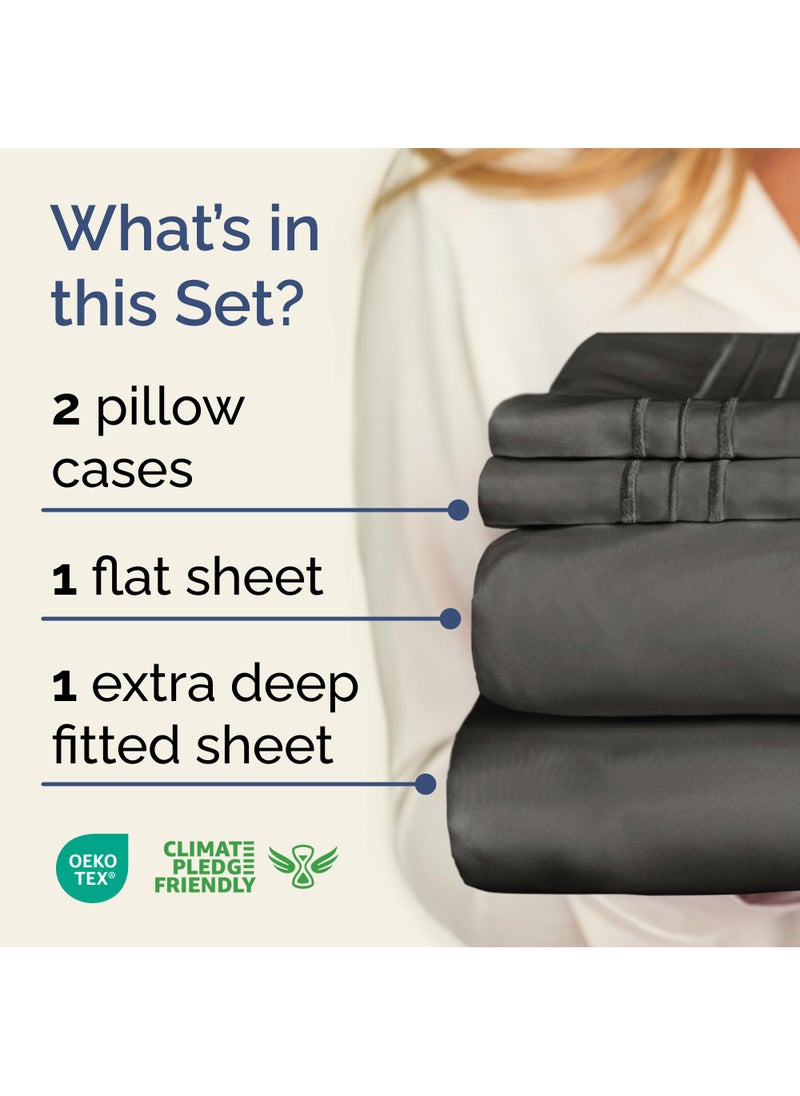 Extra Deep Twin Sheet Set - 4 Piece Breathable & Cooling Sheets - Hotel Luxury Bed Sheets Set - Easy & Secure Fit - Soft  Wrinkle Free & Comfy Sheets Set - Charcoal Sheet Set with Extra Deep Pockets