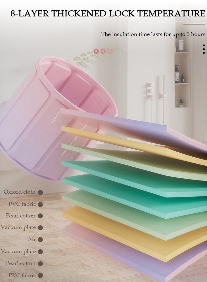 DUNISO حوض استحمام محمول، حوض استحمام قابل للطي قائم بذاته سهل التمدد، حوض استحمام صديق للبيئة لمنتجع صحي، سُمك للحفاظ على درجة الحرارة، دلو استحمام بتصريف سريع مع ثقب مزدوج للغمر، التدليك - Image 3