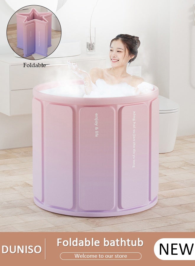 DUNISO حوض استحمام محمول، حوض استحمام قابل للطي قائم بذاته سهل التمدد، حوض استحمام صديق للبيئة لمنتجع صحي، سُمك للحفاظ على درجة الحرارة، دلو استحمام بتصريف سريع مع ثقب مزدوج للغمر، التدليك - Image 1