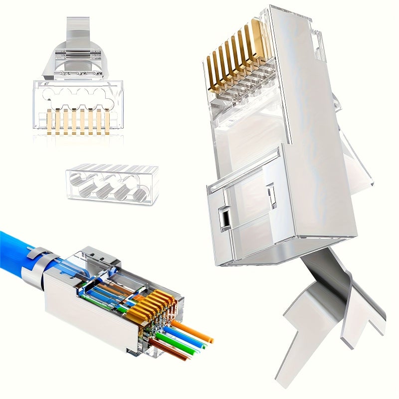 18 قطعة من موصلات RJ45 المحمية Cat8 Cat7 Cat6A بسرعة 40 جيجابت في الثانية ومطلية بالذهب - Image 1