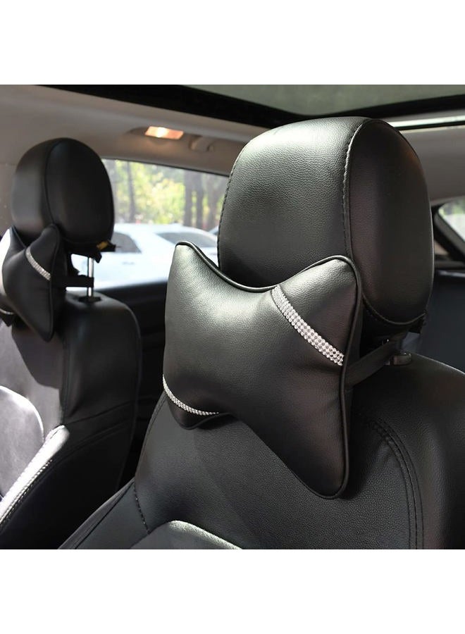 VVHOOY Car Neck Pillows Diamond Seat Auto Headrest Cushion Head Rest Neck Support Relax Crystal Rhinestone Pu Leather Bling Interior Bling Accessories for Women (2 Pack) - Image 4